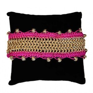 NEW - The Sak Chic Gold Chainmail & Fuchsia Cord Adjustable Trendy Bracelet